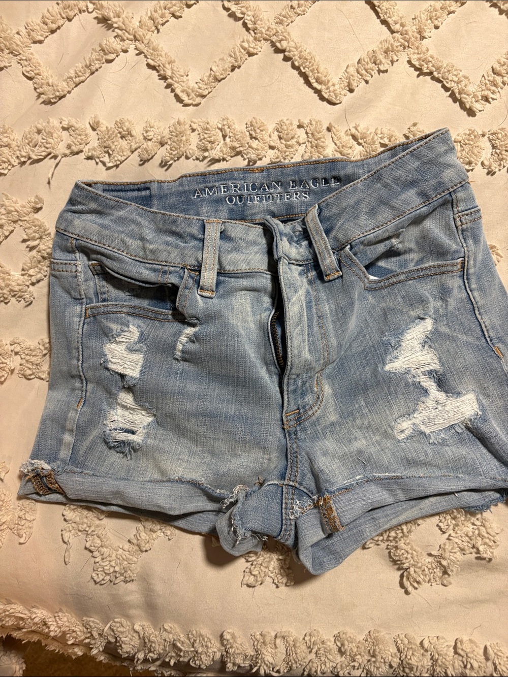 American Eagle Outfitters Light Blue Distressed Denim Cutoff Shorts